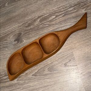 Mid- Century Carved Wooden Serving Tray with 3 Sections